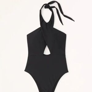 Abercrombie and Fitch Black One Piece High Leg Cheeky Swimsuit NEW medium NWT